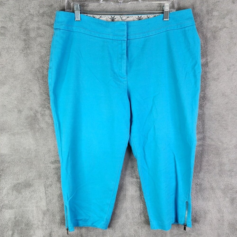 Womens Aqua Blue Petite Peter Nygard Capris Crop Pants Side Zip Size 14P